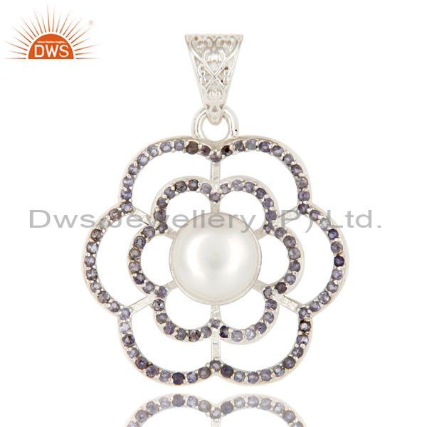 925 sterling silver iolite and white pearl designer pendant