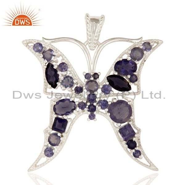 925 sterling silver iolite gemstone butterfly designer cluster pendant jewelry