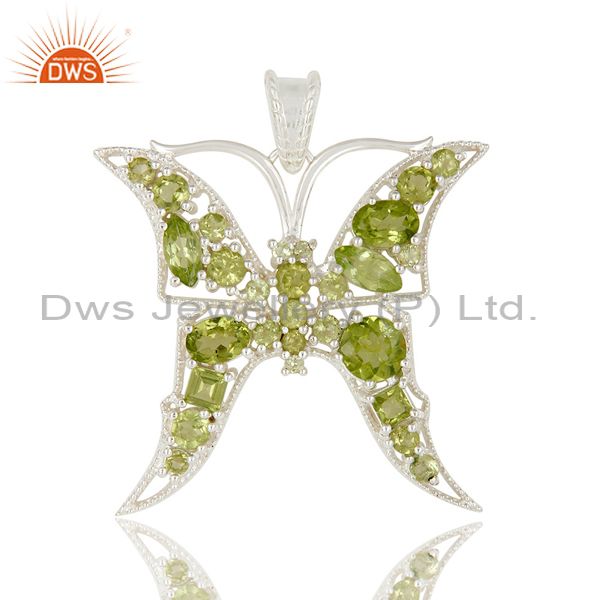 925 sterling silver prong set peridot gemstone butterfly designer pendant
