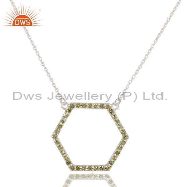 925 sterling silver peridot gemstone open hexagon pendant with chain necklace