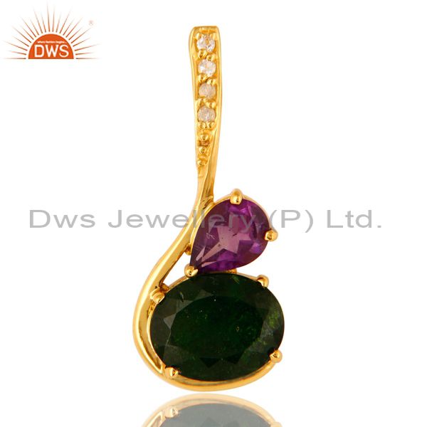 18k gold plated sterling silver natural amethyst and chrome dispose pendant