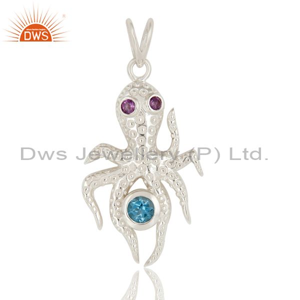 925 sterling silver octopus pendant amethyst and blue topaz gemstone jewelry