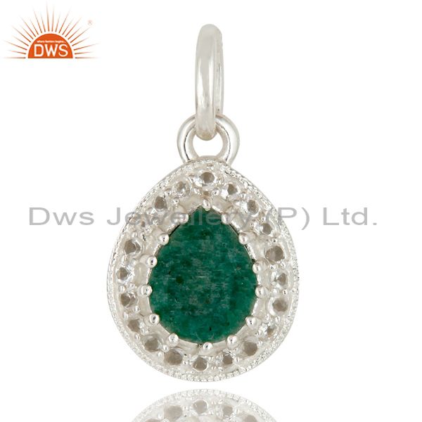 925 sterling silver emerald and white topaz gemstone drop pendant