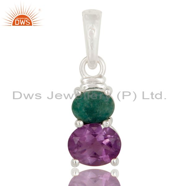 925 sterling silver purple amethyst and green emerald gemstone pendant