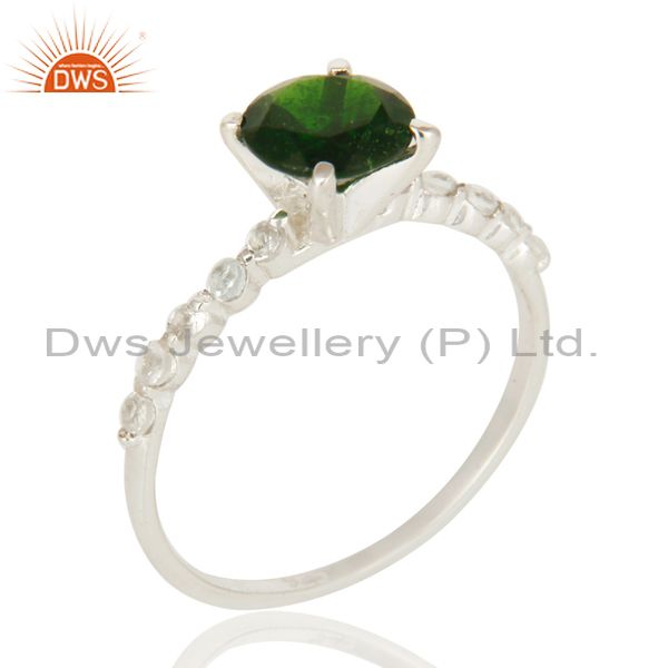 Natural Chrome Diopside And White Topaz Sterling Silver Solitaire Ring