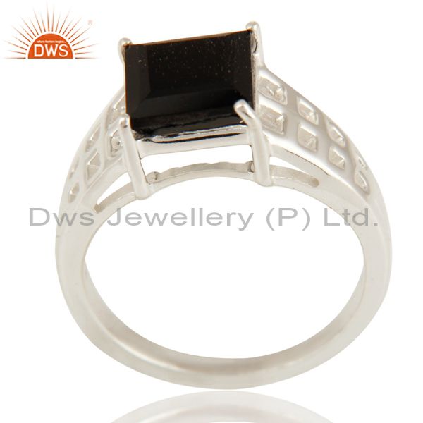 Natural Black Onyx Gemstone Square Cut Sterling Silver Ring