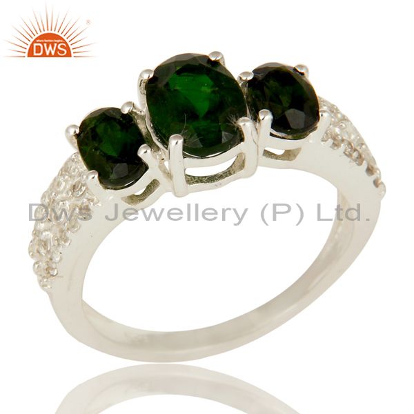 925 Sterling Silver Genuine Chrome Diopside with White Topaz Accent Ring