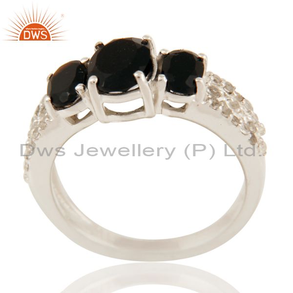 Natural Black Onyx And White Topaz Sterling Silver Ring