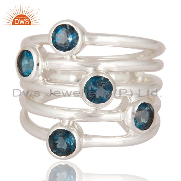 Solid 925 Sterling Silver Handmade Fashion Design Blue Topaz Statement Ring