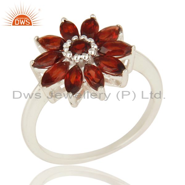 925 Sterling Silver Natural Garnet Marquise Cut Gemstone Cluster Cocktail Ring