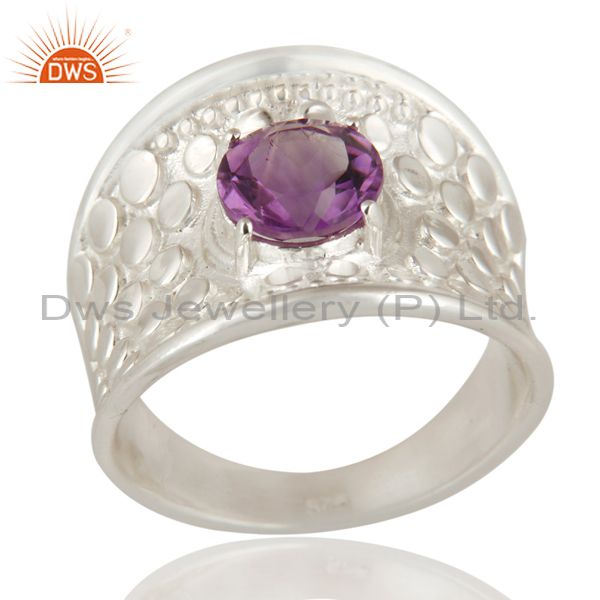 925 Sterling Silver Amethyst Gemstone Solitaire Dome Ring