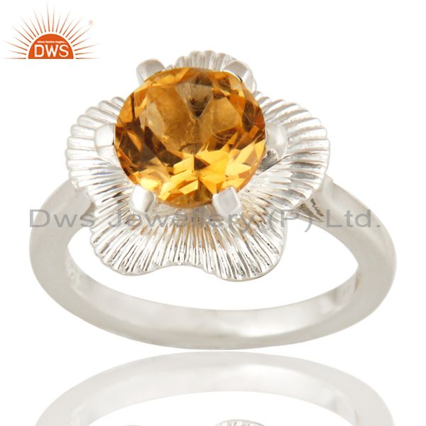 Natural Citrine Gemstone Sterling Silver Ring Designer Fine Jewelry