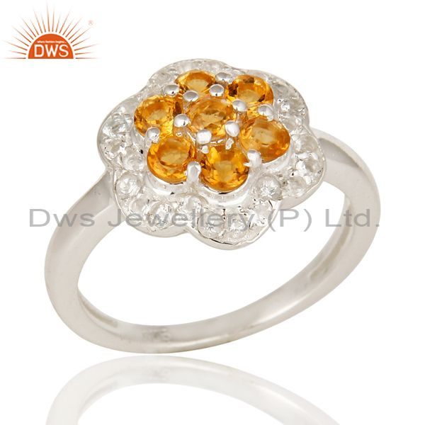 Natural Citrine And White Topaz Sterling Silver Solitaire Cocktail Ring