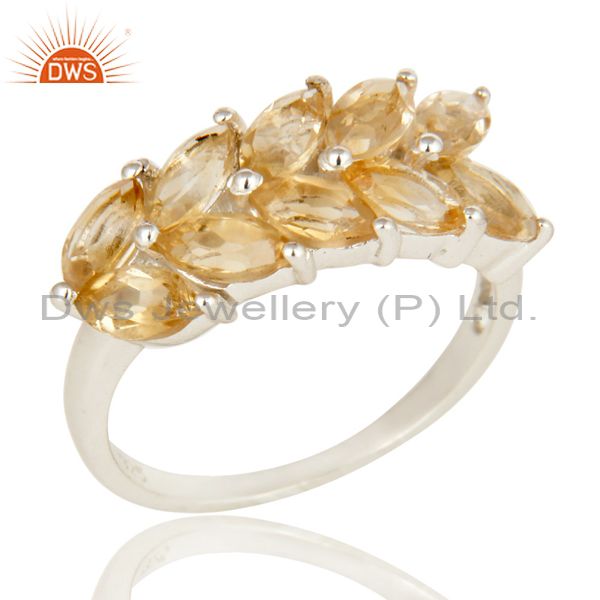 925 Sterling Silver Natural Citrine Gemstone Cluster Designer Ring