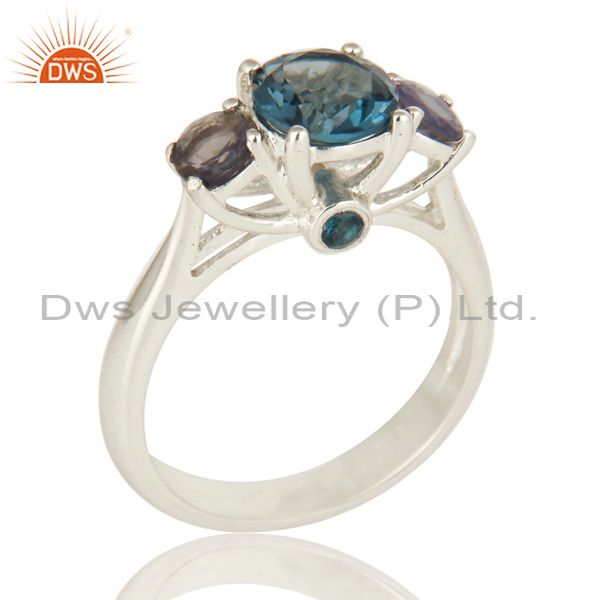 925 Sterling Silver London Blue Topaz And Iolite Gemstone Cluster Ring