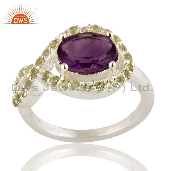 925 Sterling Silver Amethyst And Peridot Solitaire Ring