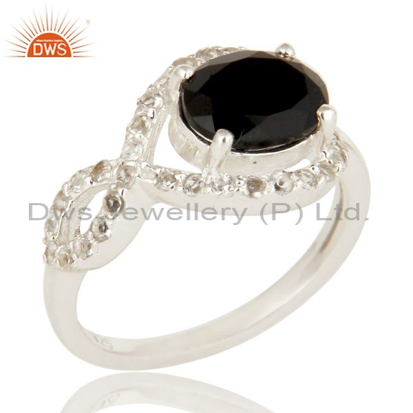 925 Sterling Silver Black Onyx And White Topaz Gemstone Ring