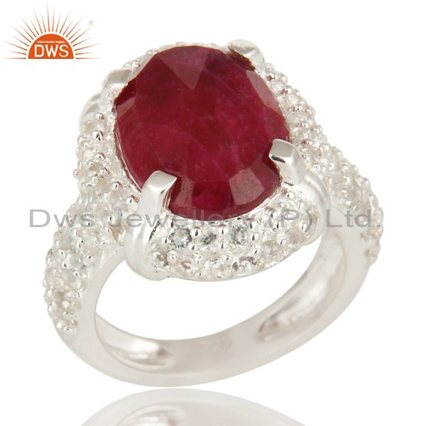 925 Sterling Silver Indian Ruby Corundum And White Topaz Statement Ring