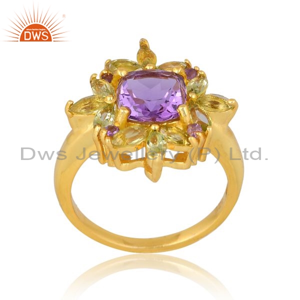 Sterling Silver Gold 18K Ring With Amethyst And Peridot