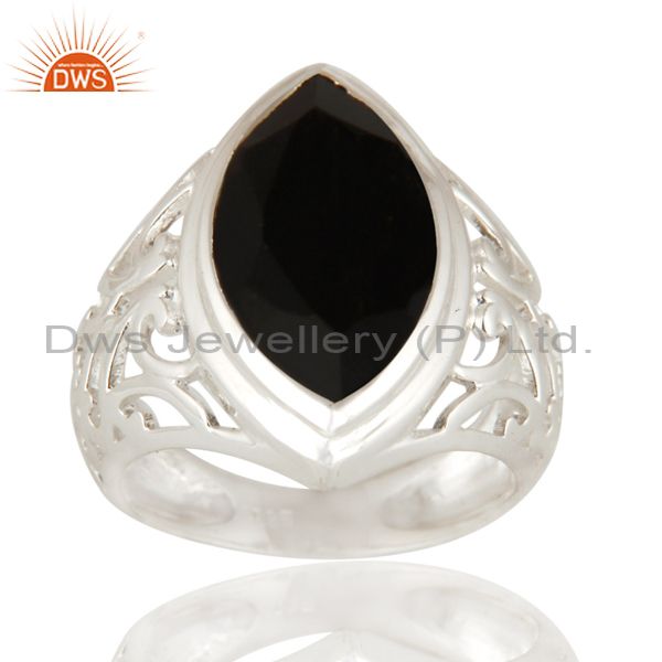 Marquise Cut Black Onyx Gemstone Ring In Solid Sterling Silver