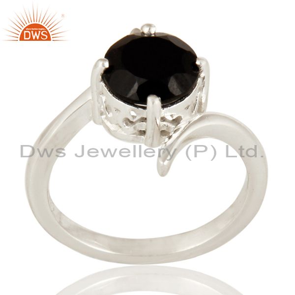 925 Sterling Silver Natural Black Onyx Solitaire Engagement Ring