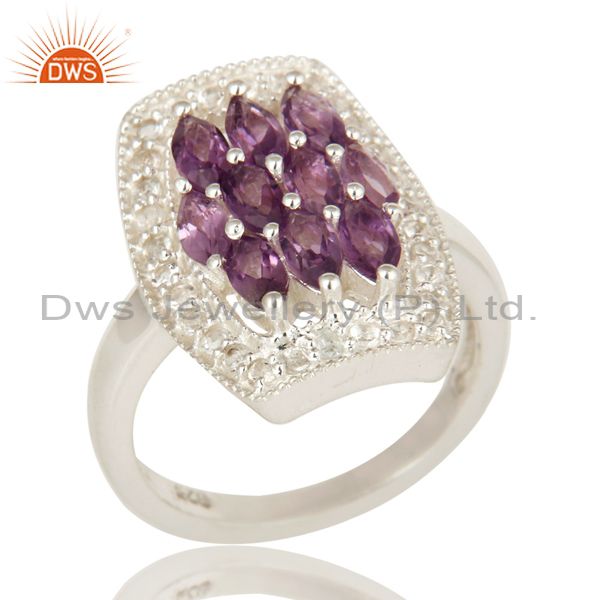 Natural Amethyst And White Topaz Sterling Silver Cocktail Ring