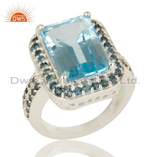 925 Sterling Silver Natural Blue Marquise Cut Gemstone Prong Set Statement Ring