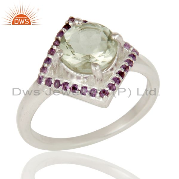 Natural Green Amethyst And Purple Amethyst Sterling Silver Designer Cluster Ring
