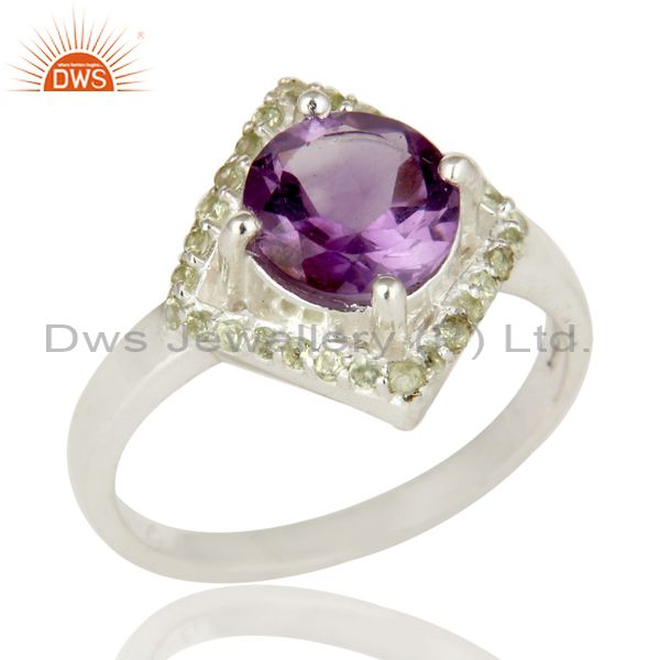 925 Sterling Silver Amethyst and Peridot Gemstone Cocktail Ring