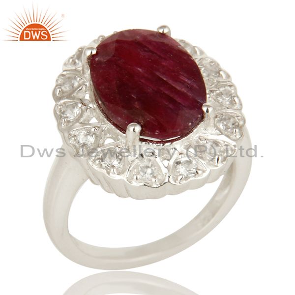Dyed Ruby Corundum And White Topaz Sterling Silver Gemstone Cocktail Ring