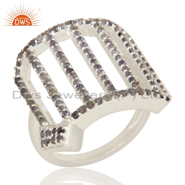 925 Sterling Silver Pave Set Iolite Gemstone Designer Dome Ring