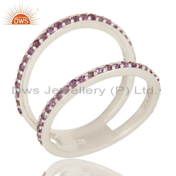 Natural Amethyst Gemstone 925 Sterling Silver Double Stacking Ring