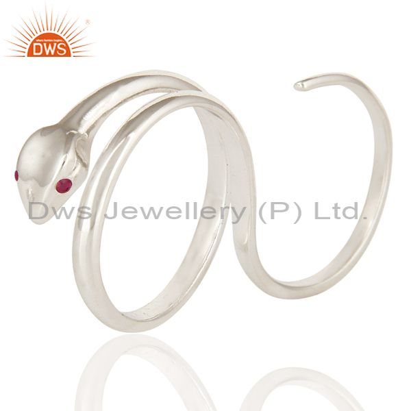 Ruby Gemstone Highly Polish Sterling Silver Two Finger Adjustable Snake Ring