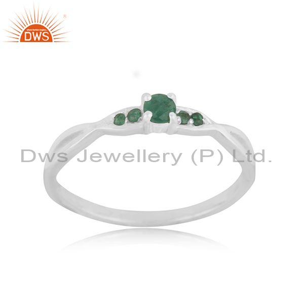 Natural Emerald Gemstone Sterling Silver Split Shank Stacking Ring