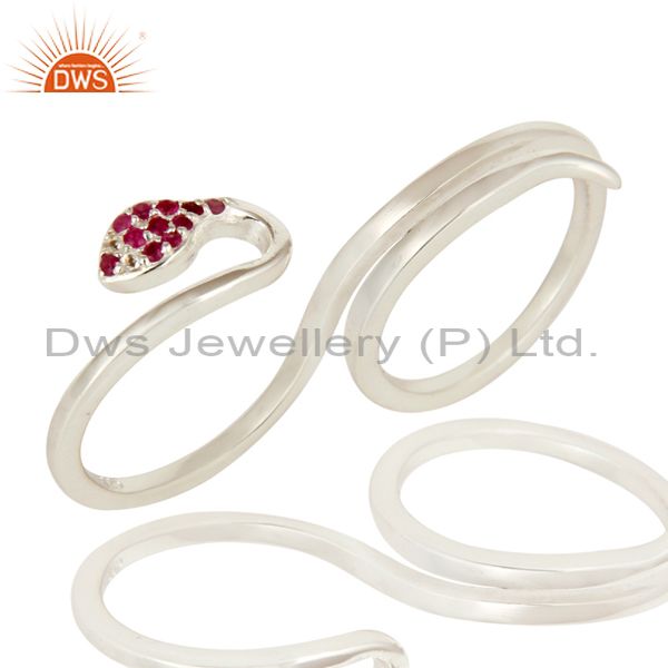 925 Sterling Silver Ruby And White Topaz Snake Designer Adjustable Ring