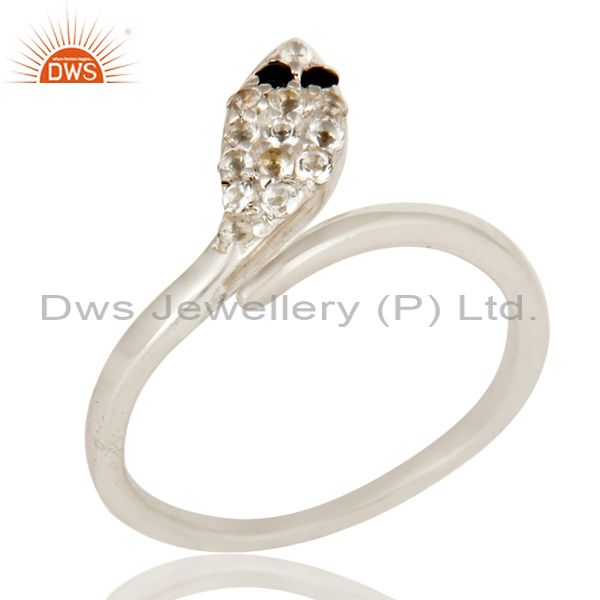 925 Sterling Silver White Topaz And Black Onyx Gemstone Adjustable Snake Ring