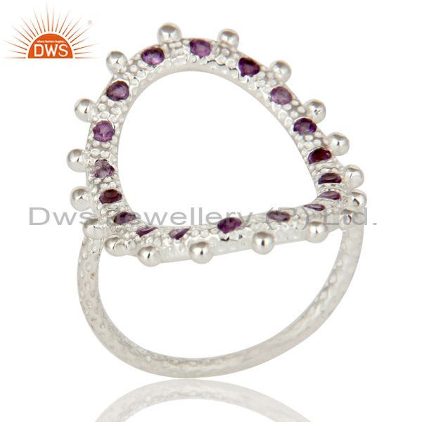925 Sterling Silver Purple Amethyst Gemstone Modern Eternity Oval Cutout Ring