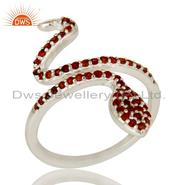 925 Sterling Silver Pave Set Garnet Gemstone Snake Designer Adjustable Ring
