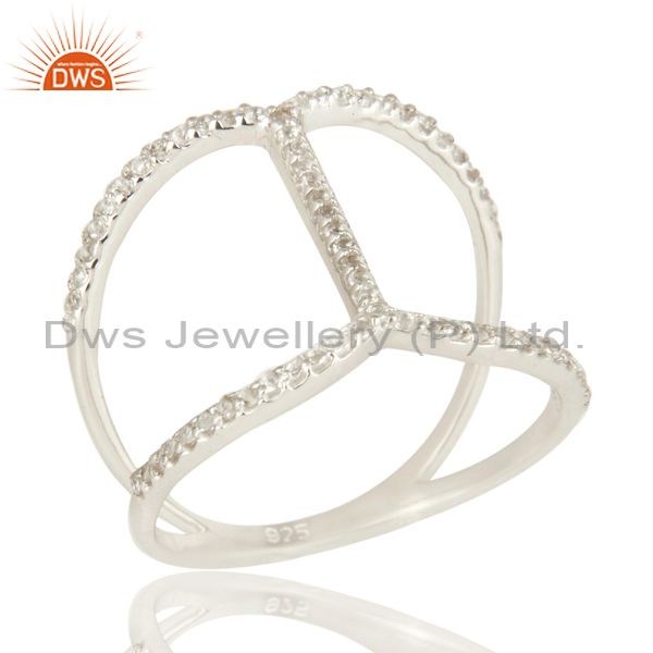 925 Sterling Silver White Topaz Gemstone Pave Set Split Shank Ring