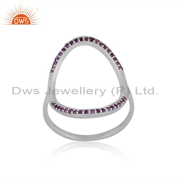 925 Sterling Silver Natural Amethyst Gemstone Cluster Modern Infinity Ring