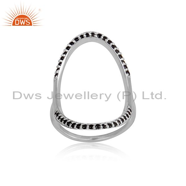 925 Sterling Silver Pave Set Black Spinel Gemstone Modern Infinity Ring