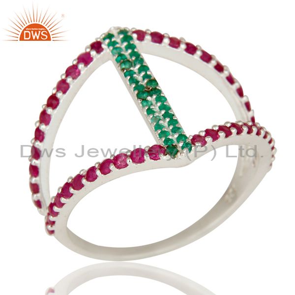 Emerald And Ruby Sterling Silver Designer Statement Ring