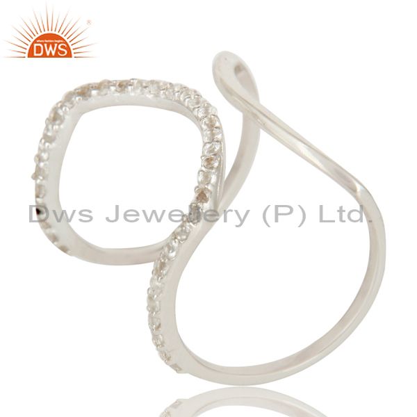 925 Sterling Silver Pave Set White Topaz Halo Style Fashion Double Knuckle Ring