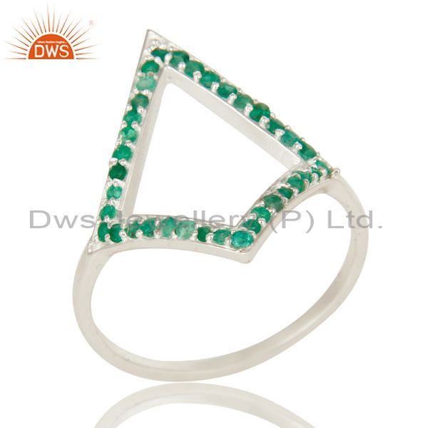 925 Sterling Silver Natural Emerald Gemstone Cluster Designer Ring