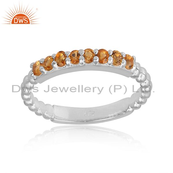 925 Sterling Silver Citrine Gemstone Cluster Rope Stacking Ring