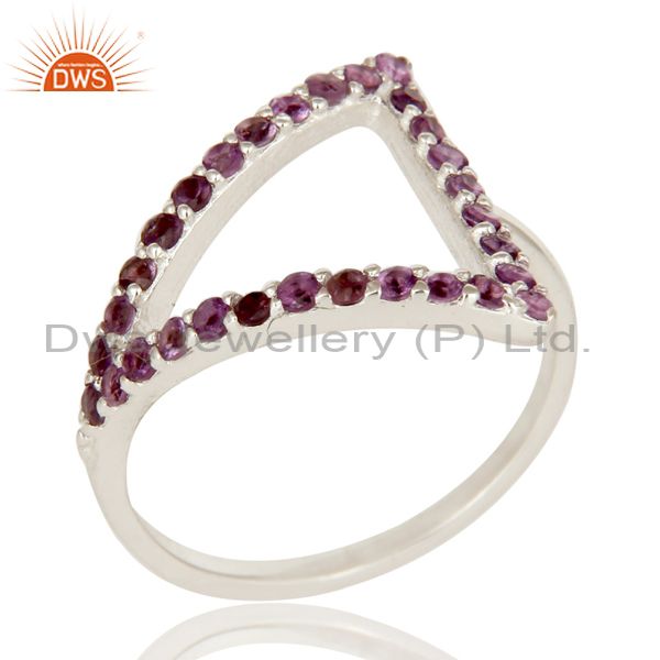 925 Sterling Silver Round Cut Amethyst Cluster Trillion Open Stack Ring