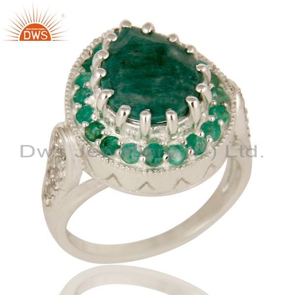 Emerald And White Topaz Sterling Silver Gemstone Designer Ring Jewelry