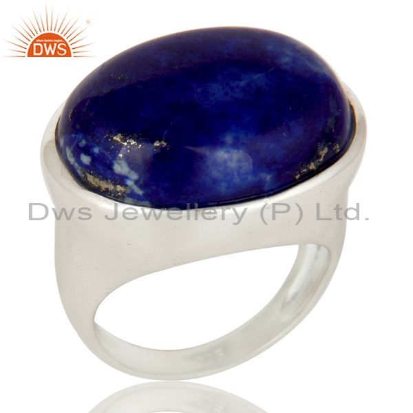 925 Sterling Silver Natural Lapis Lazuli Gemstone Dome Ring