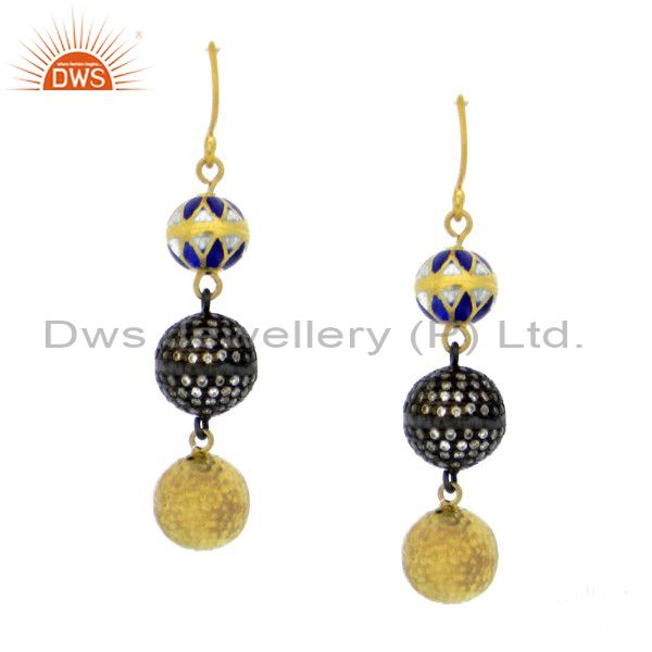 24K Yellow Gold Plated Sterling Silver Cubic Zirconia Spheres Dangle Earrings