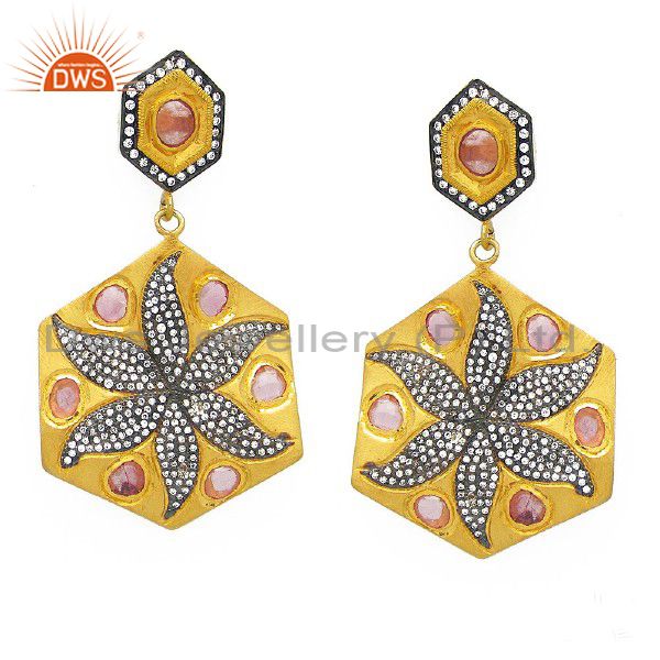 CZ And Pink Designer Fashion Dangle Earrings